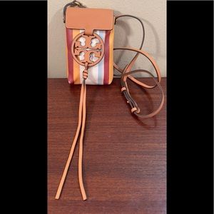 Tory Burch miller striped leather phone case Crossbody